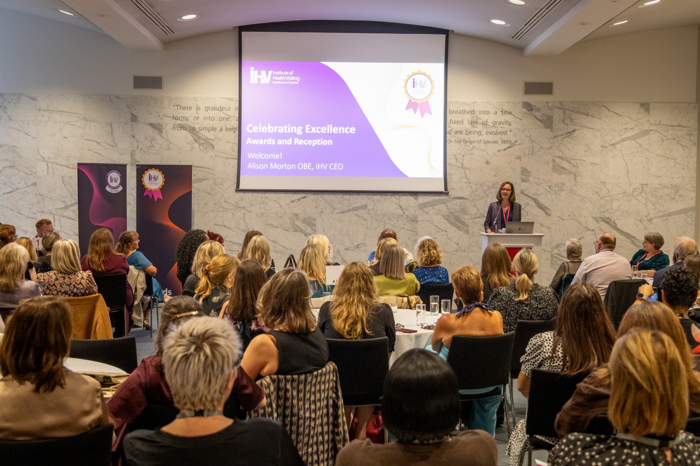 Alison Morton OBE, iHV CEO, welcomes Awardees and guests to the iHV Celebratory Awards Evening