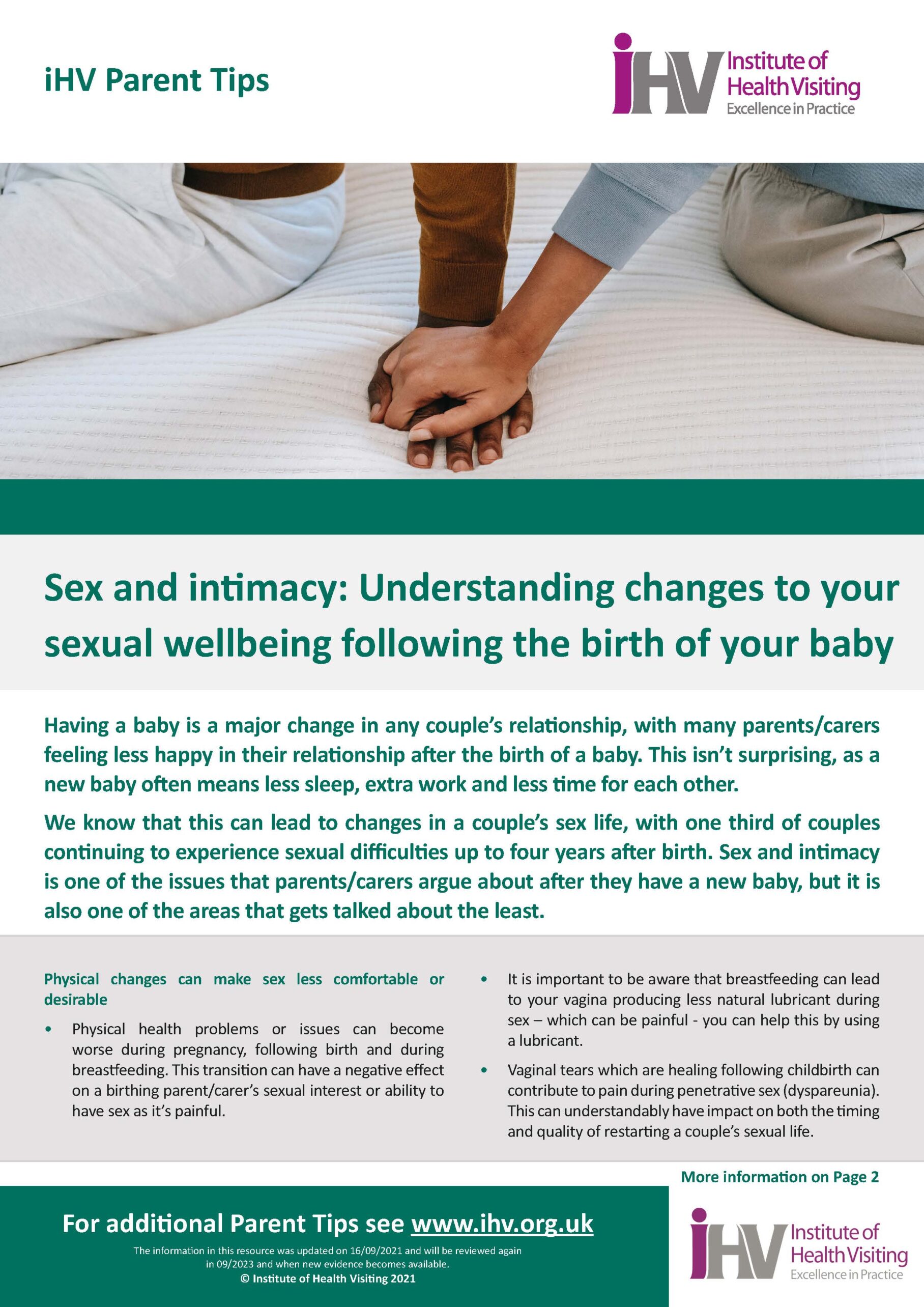 PT – Sex and intimacy: understanding changes to your sexual wellbeing  following the birth of your baby