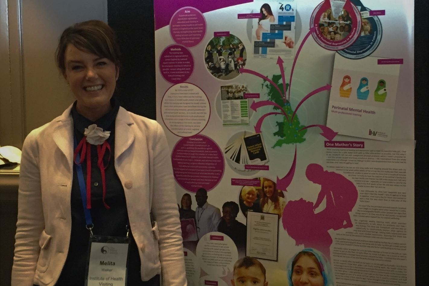Melita Walker, Professional Development Officer/ Perinatal Mental Health Lead at the Institute of Health Visiting, presenting her poster at the International Marcé Society Biennial Scientific Meeting in Melbourne, Australia.