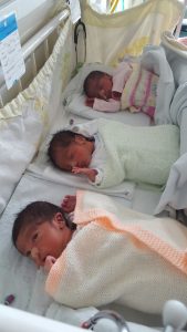 The newborn triplets in hospital